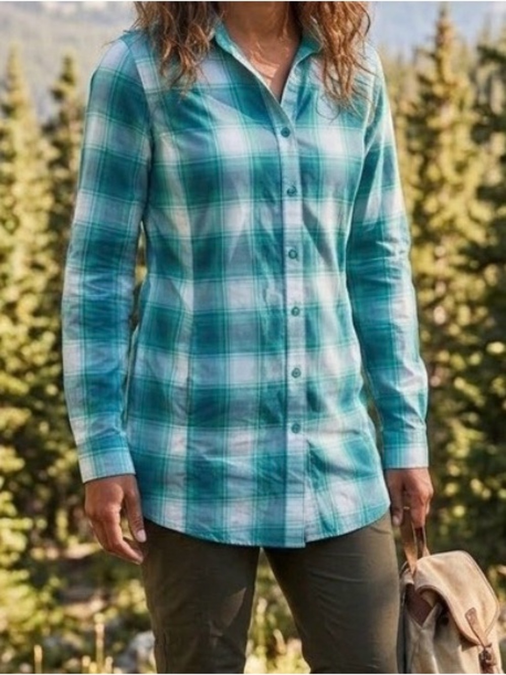 Duluth Trading Co Armachillo long sleeve shirt teal/white plaid size small